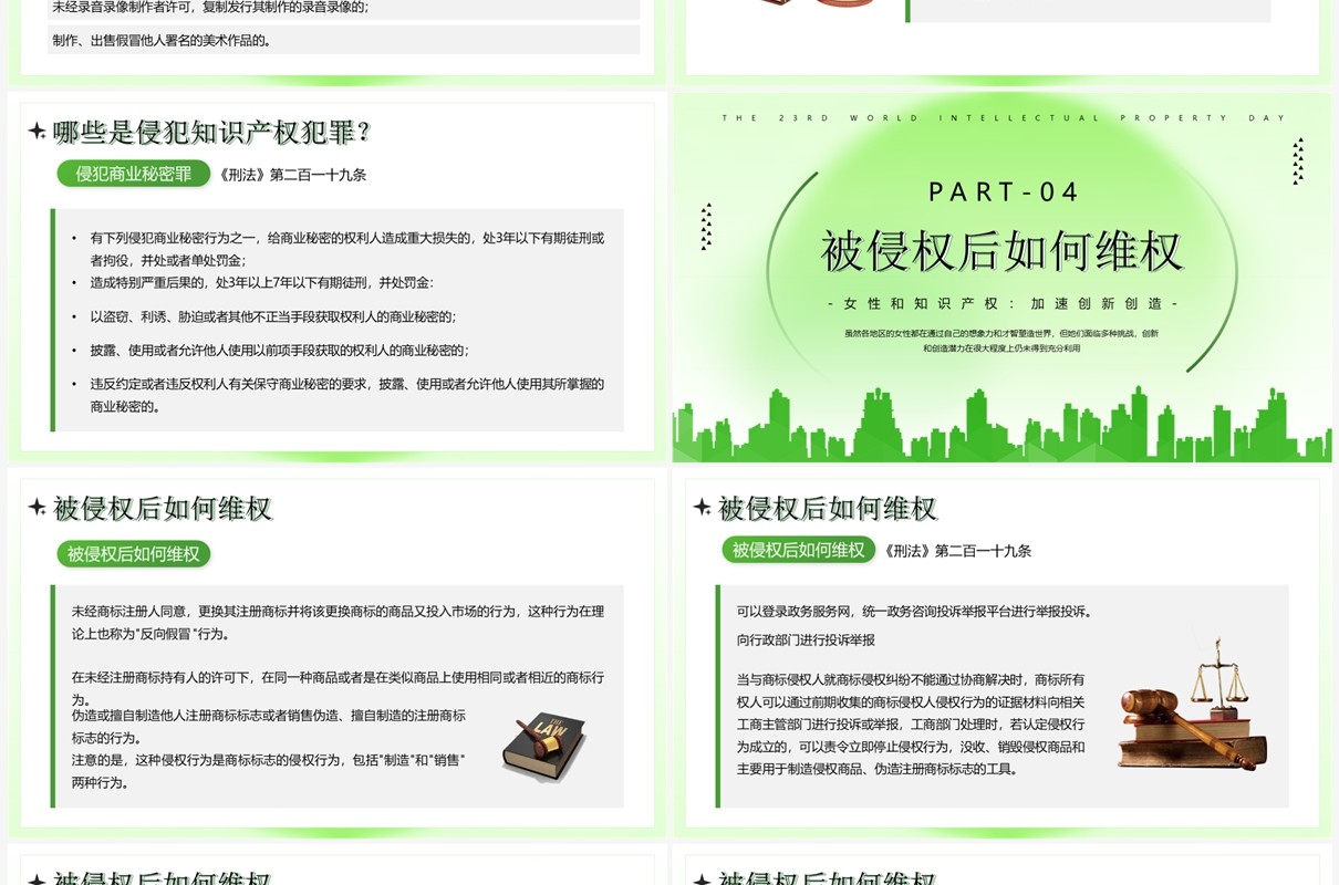 绿色简约风世界知识产权日PPT模板
