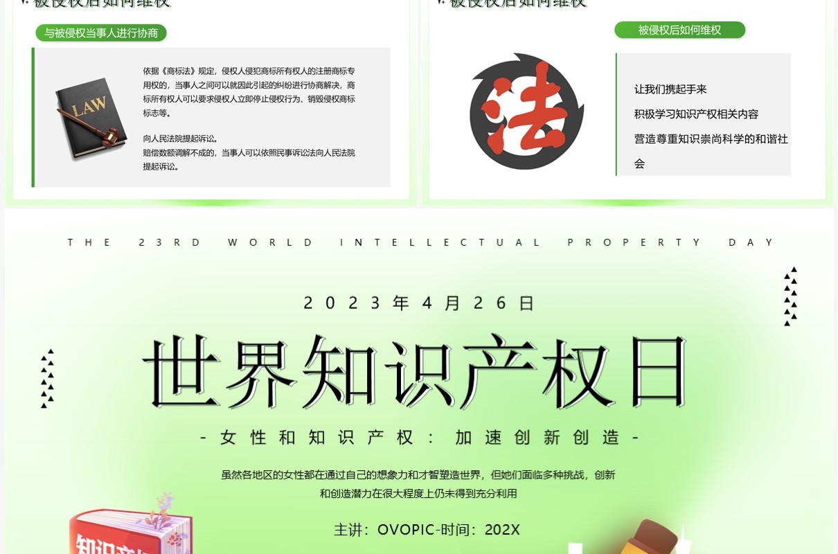 绿色简约风世界知识产权日PPT模板