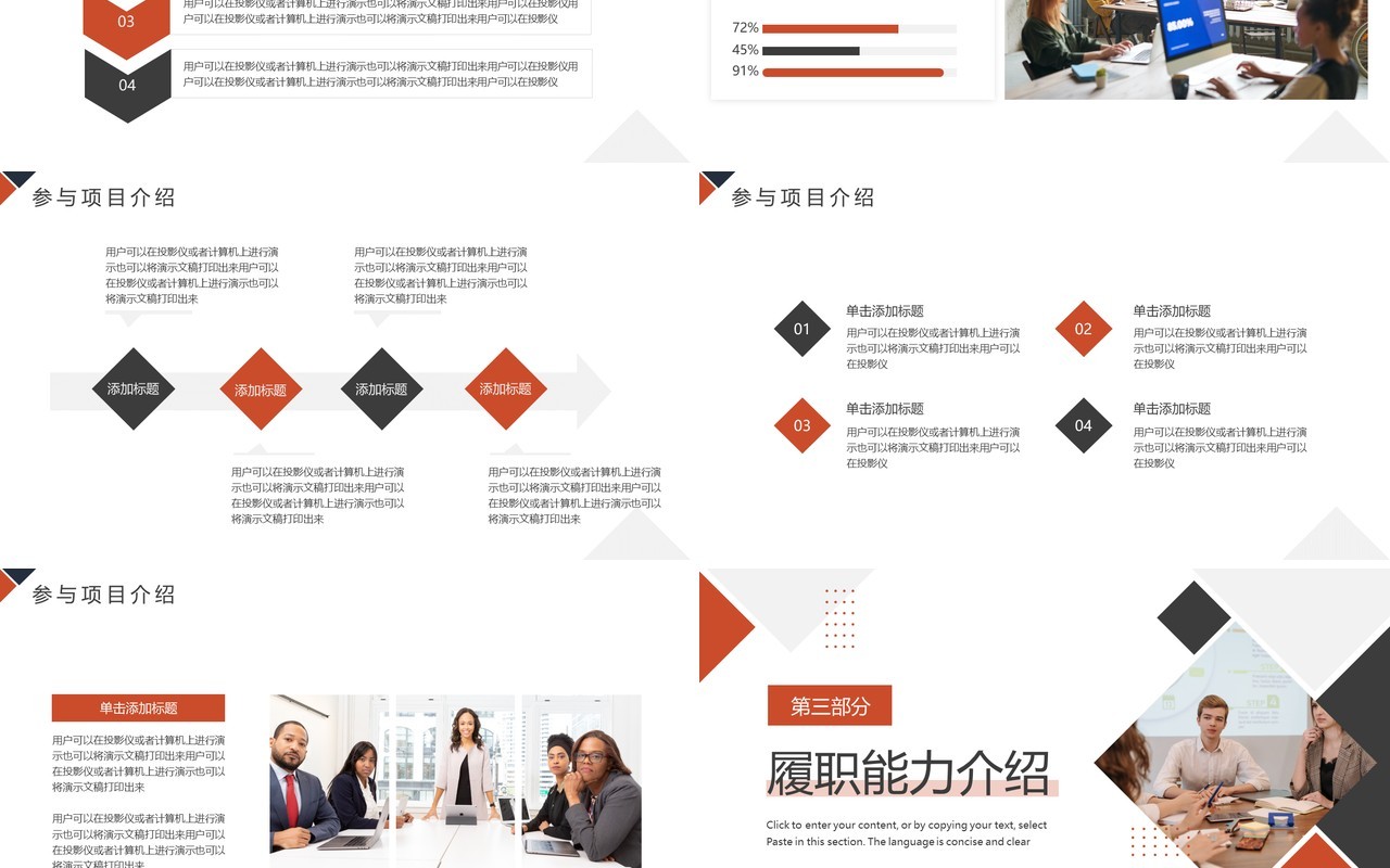 橙色商务风个人岗位竞聘报告PPT模板