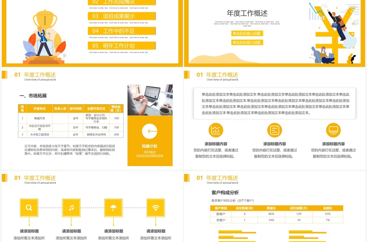 黄色扁平风销售述职报告通用PPT模板