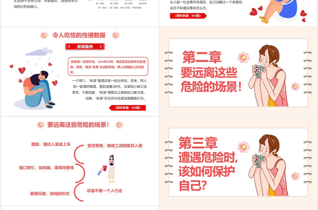 卡通初中生防性侵安全教育主题班会PPT模板