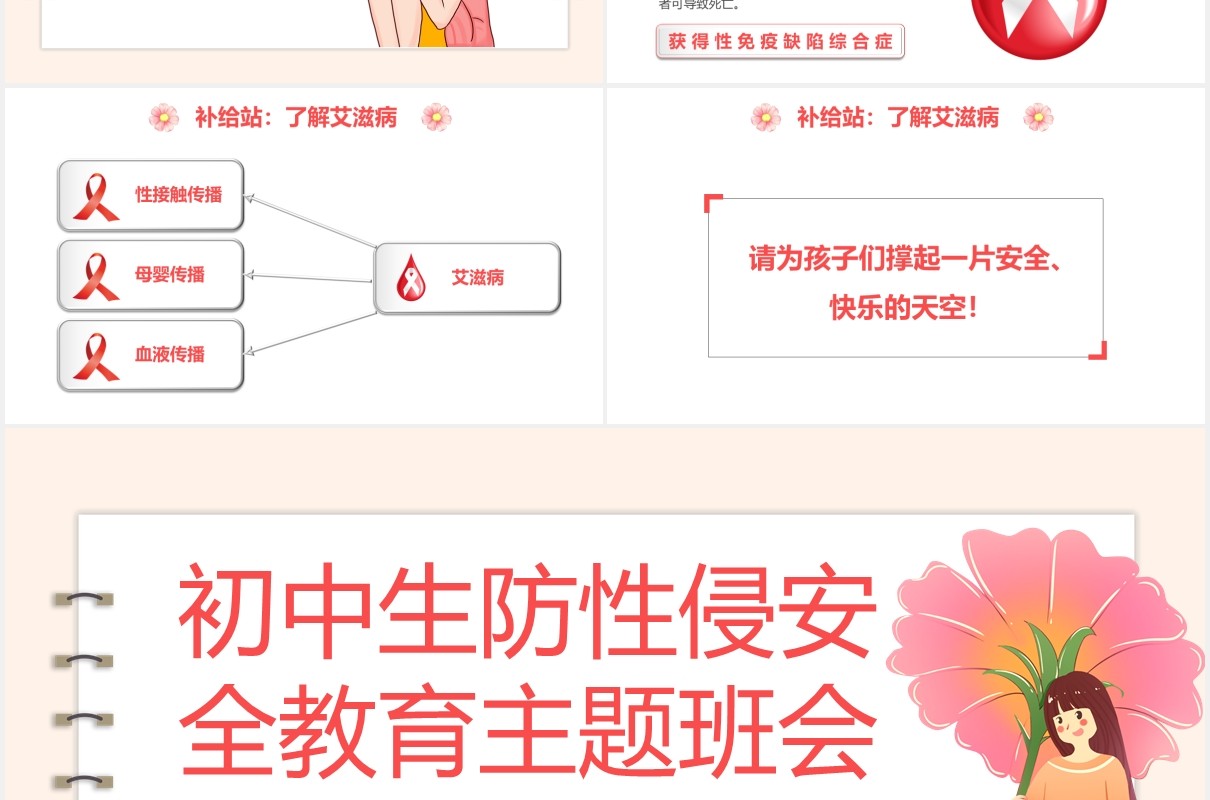 卡通初中生防性侵安全教育主题班会PPT模板