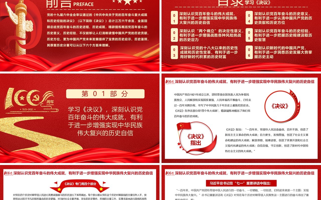 红色简约第三个历史决议的历史分量党课PPT模版