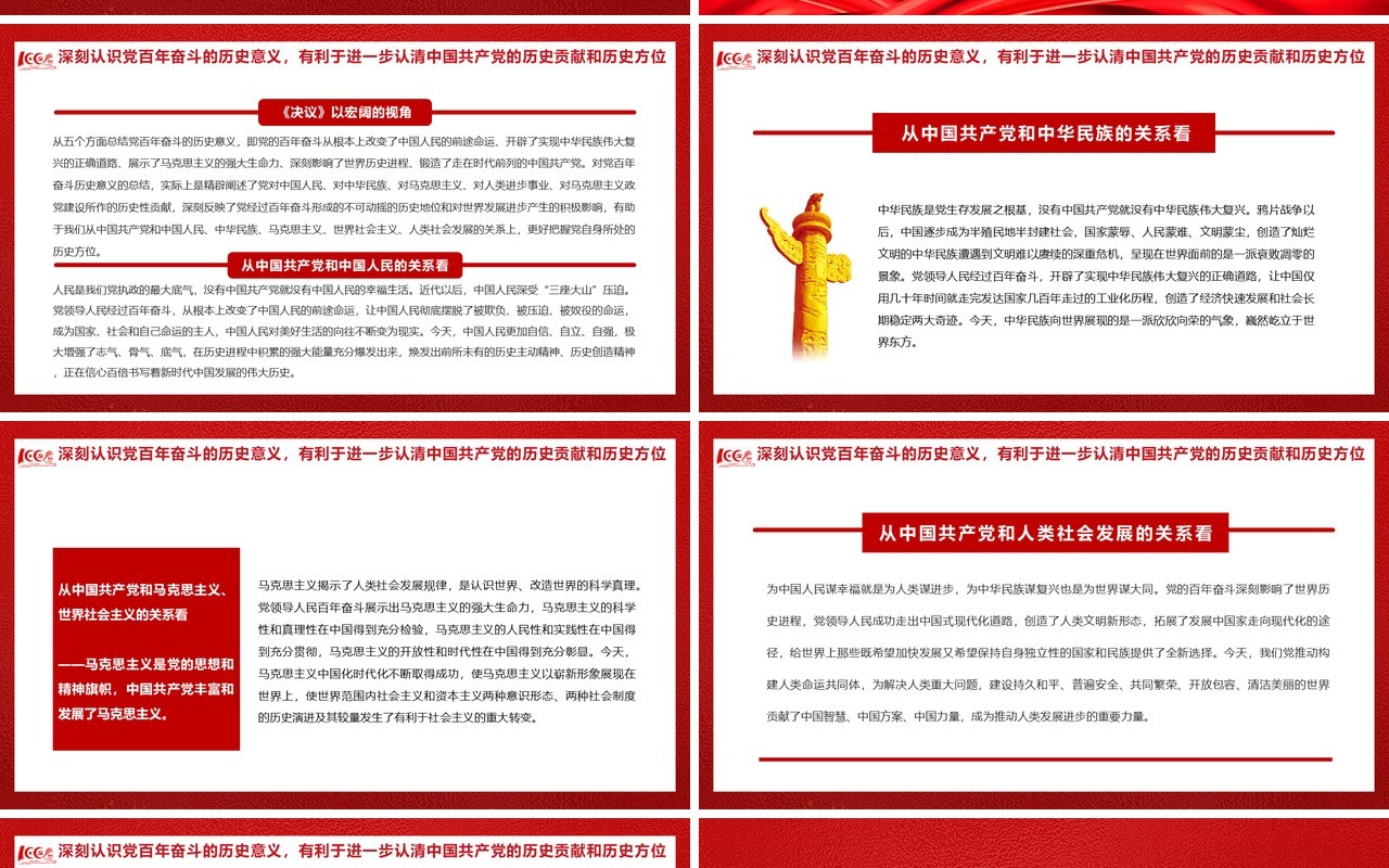 红色简约第三个历史决议的历史分量党课PPT模版