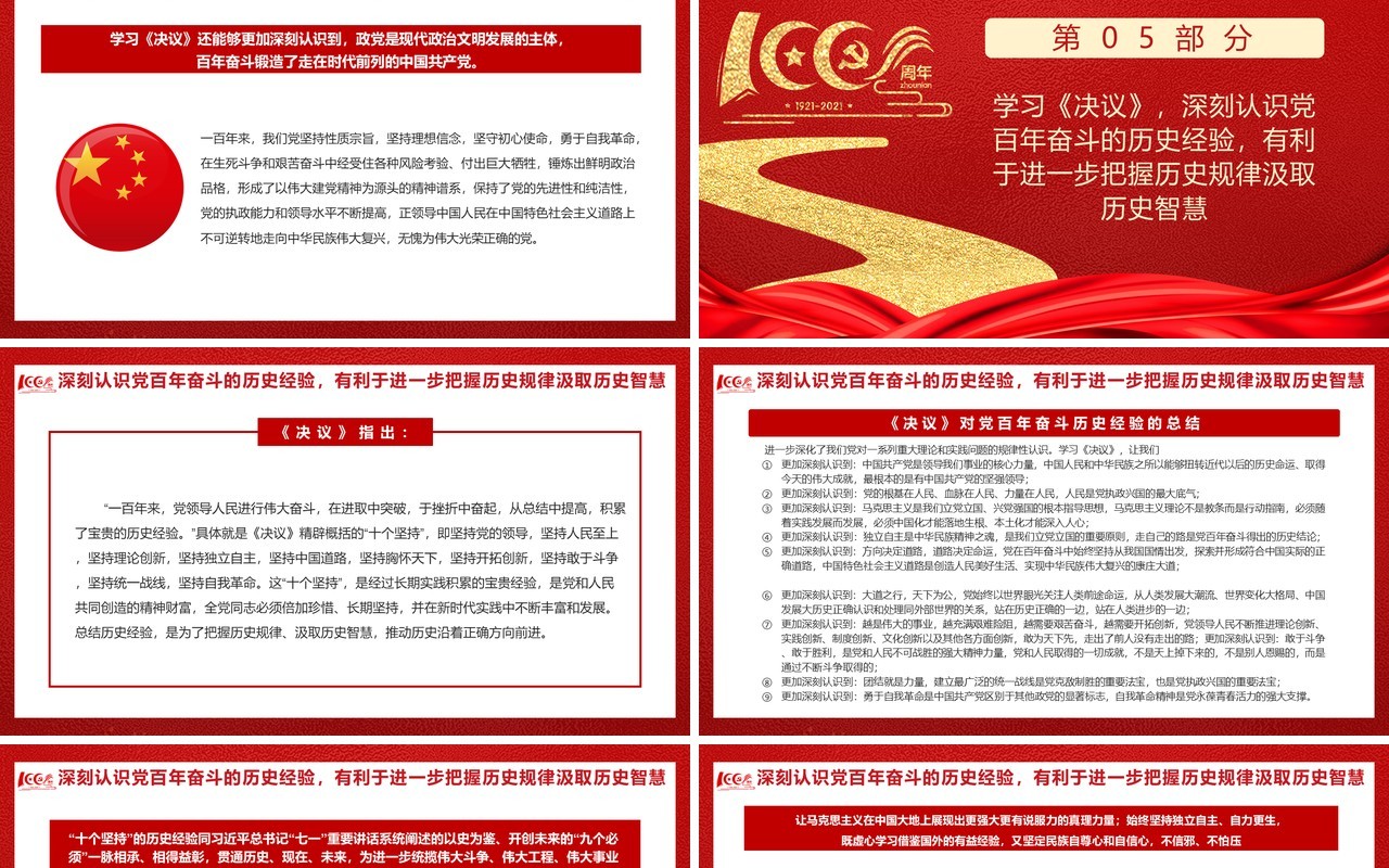 红色简约第三个历史决议的历史分量党课PPT模版