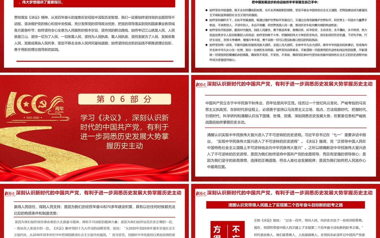 红色简约第三个历史决议的历史分量党课PPT模版