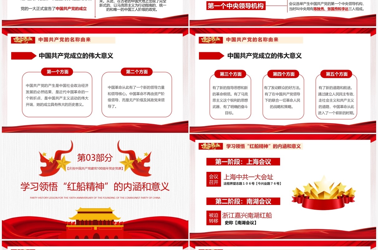 红色党政风中国共产党的建立专题党史党课学习教育PPT模板
