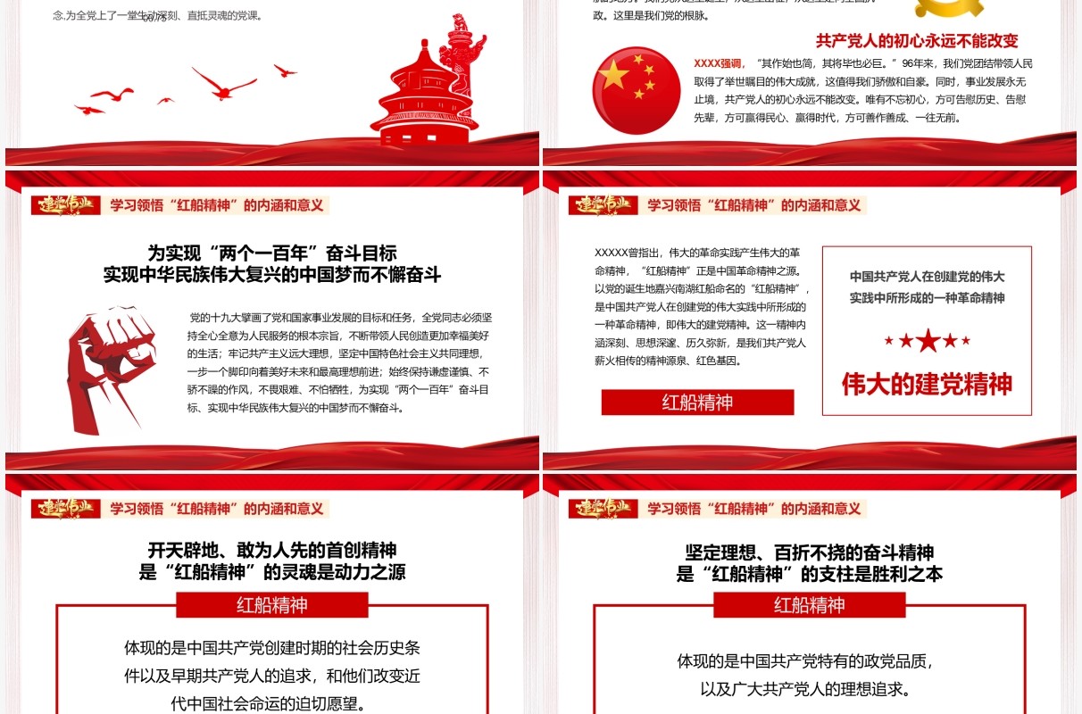 红色党政风中国共产党的建立专题党史党课学习教育PPT模板