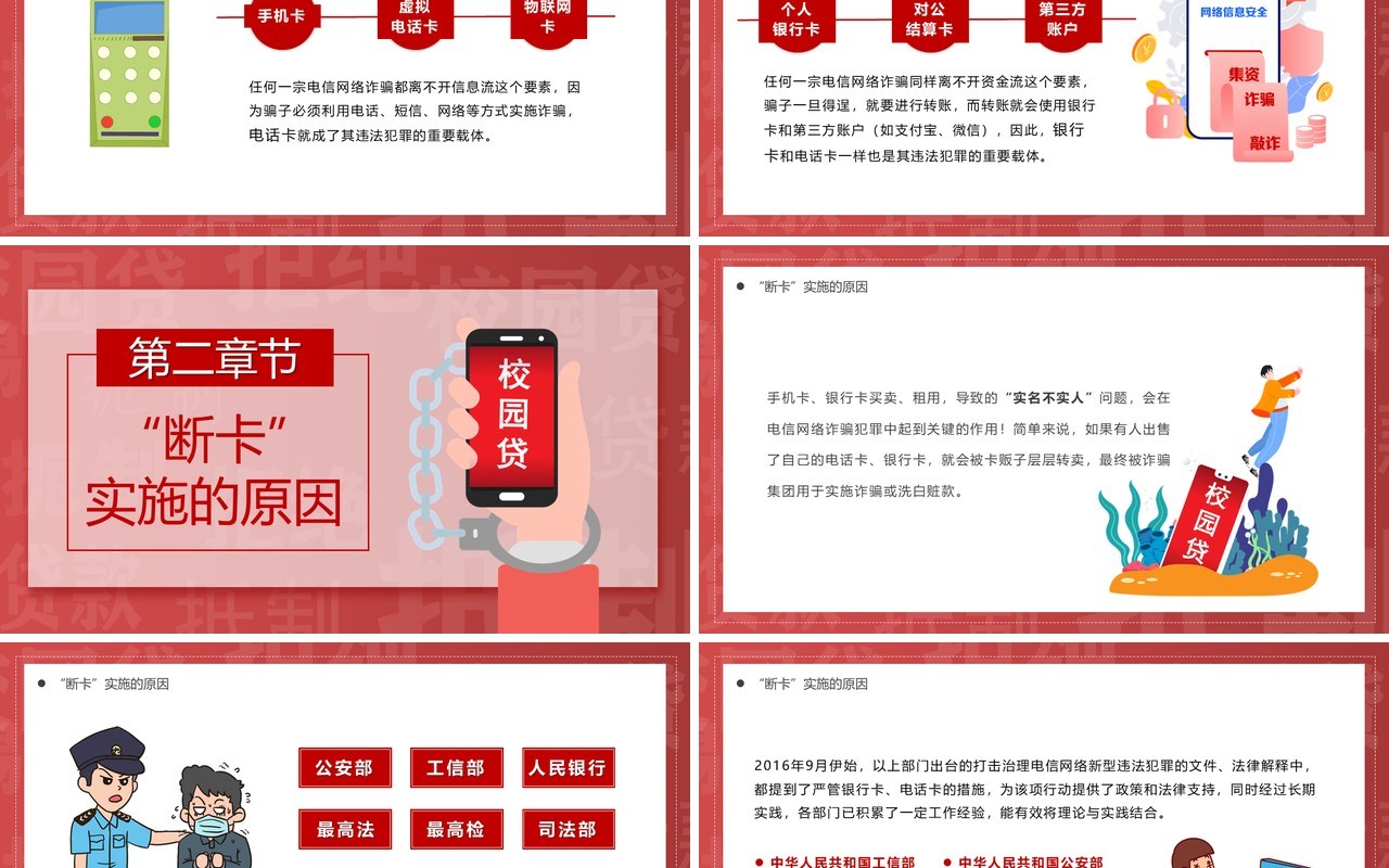 红色卡通断卡行动宣传汇报PPT模板
