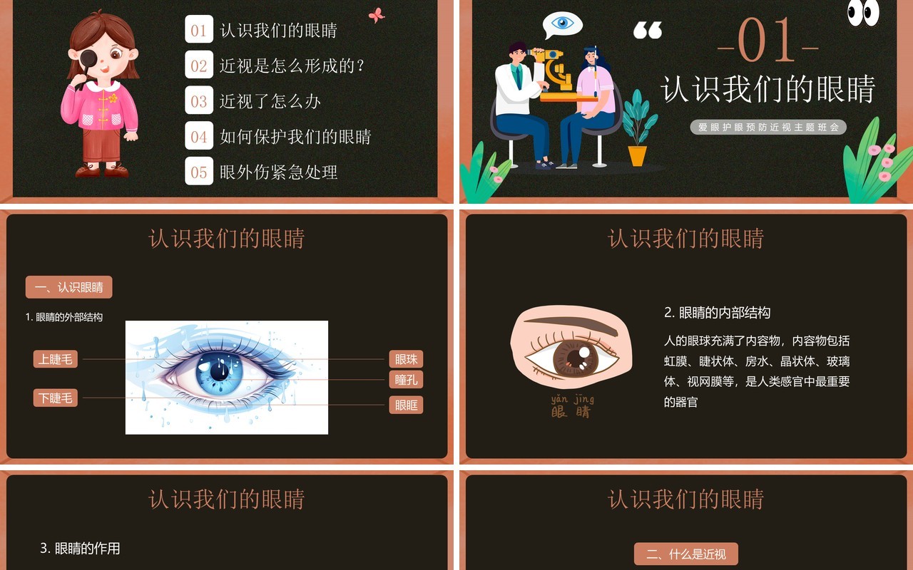 黑板卡通风爱护眼睛从我做起PPT模板
