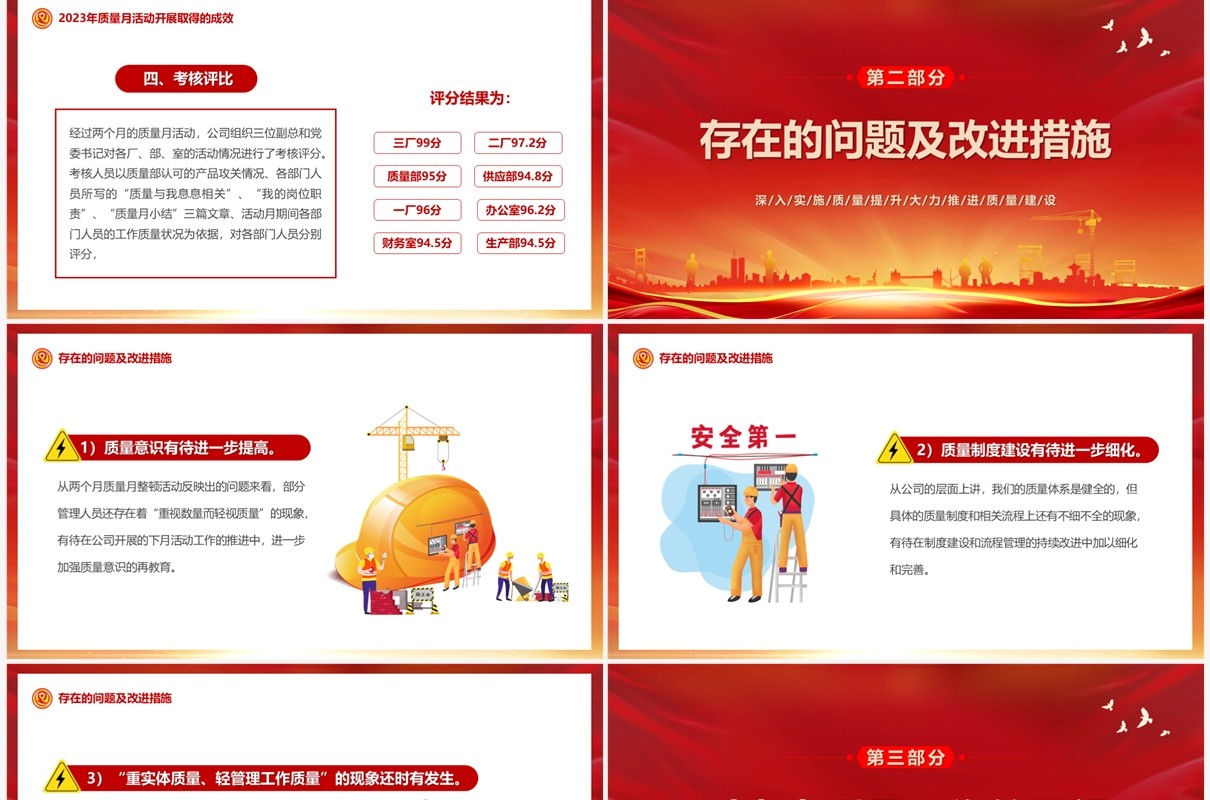 红色简约风质量月活动总结PPT模板