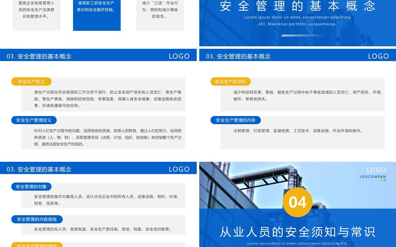 蓝色简约风员工安全生产培训PPT模板
