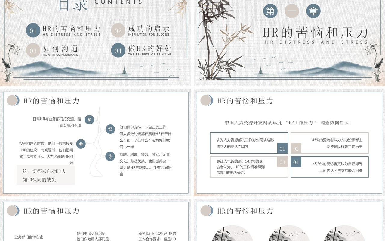 蓝色水墨风企业HR如何与业务部门沟通PPT模板