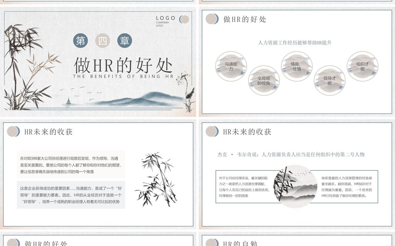 蓝色水墨风企业HR如何与业务部门沟通PPT模板