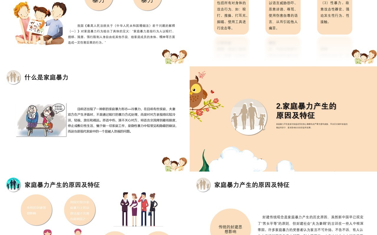 儿童卡通反对家庭暴力呵护美好生活家园PPT模板