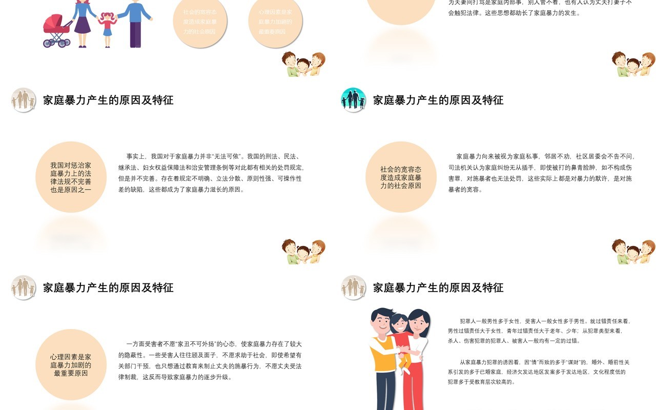 儿童卡通反对家庭暴力呵护美好生活家园PPT模板