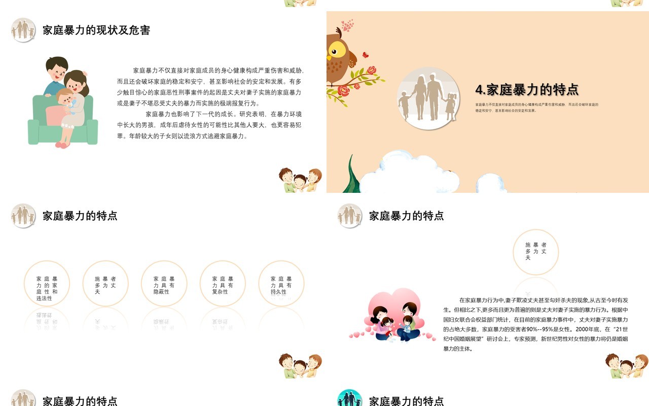 儿童卡通反对家庭暴力呵护美好生活家园PPT模板