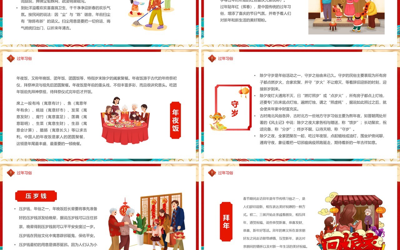 红色中国风2025蛇年送福过年介绍PPT模板