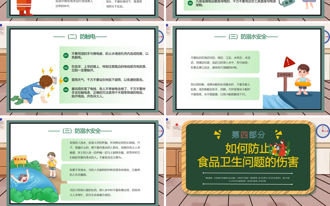 蓝色卡通风关注安全关爱生命PPT模板