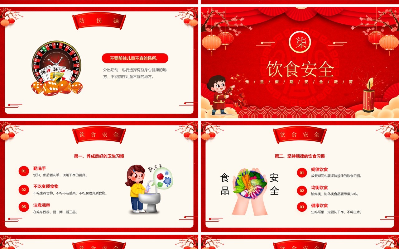 红色中国风2025元旦假期安全教育PPT模板