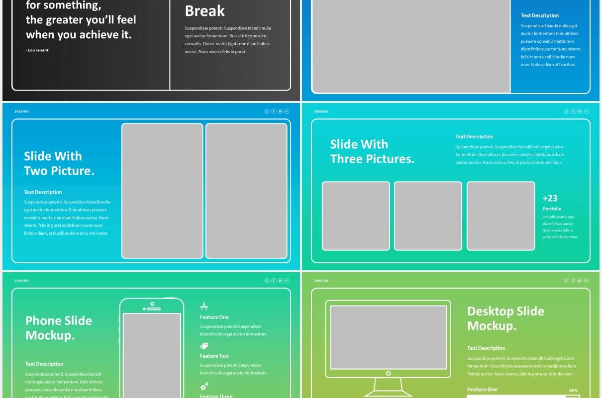 蓝绿色渐变商务公司业务宣传介绍PPT图片排版设计模板Trafero - Business Powerpoint Template