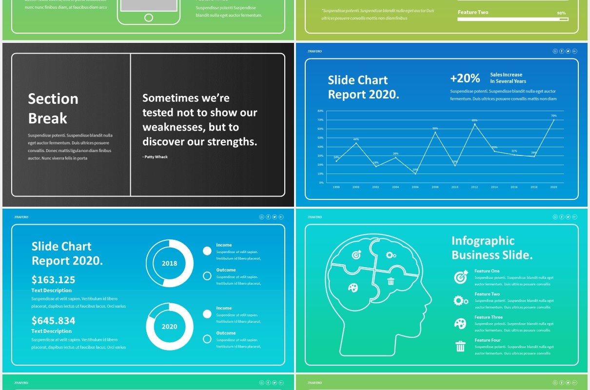 蓝绿色渐变商务公司业务宣传介绍PPT图片排版设计模板Trafero - Business Powerpoint Template