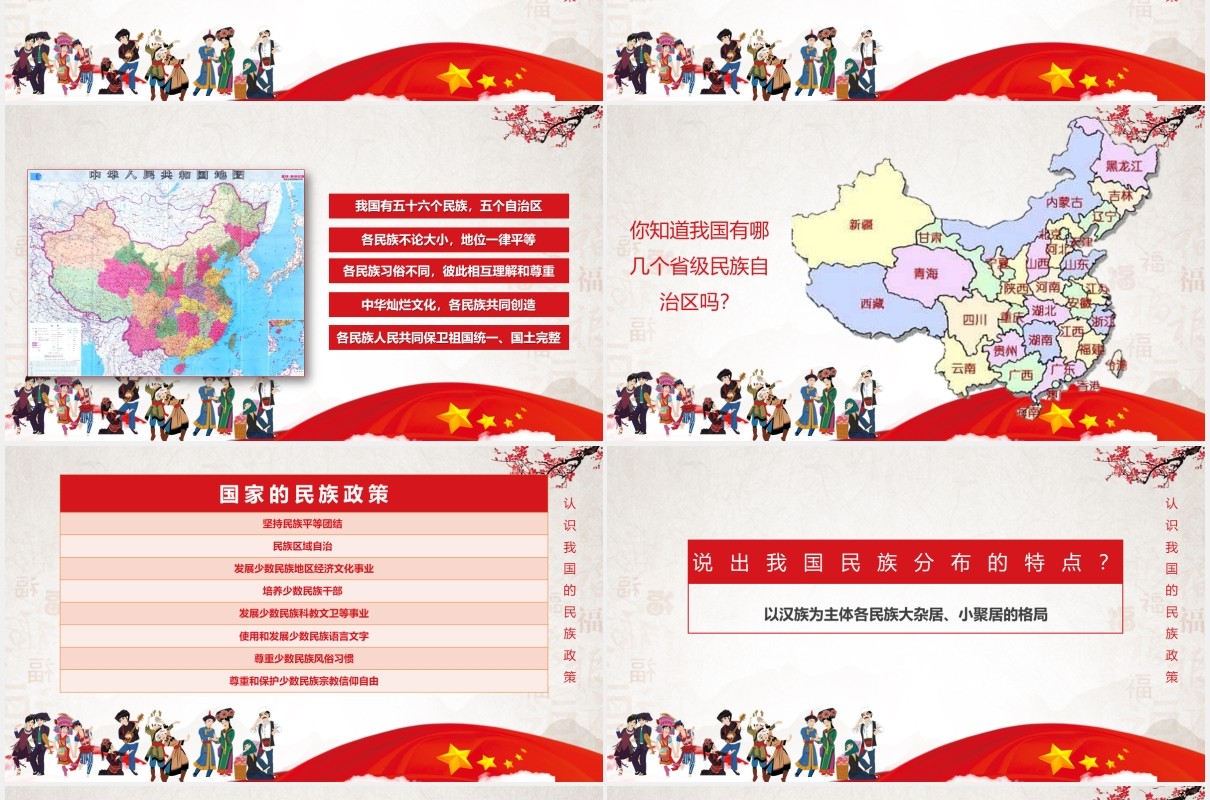 红色民族团结教育和谐社会PPT模板