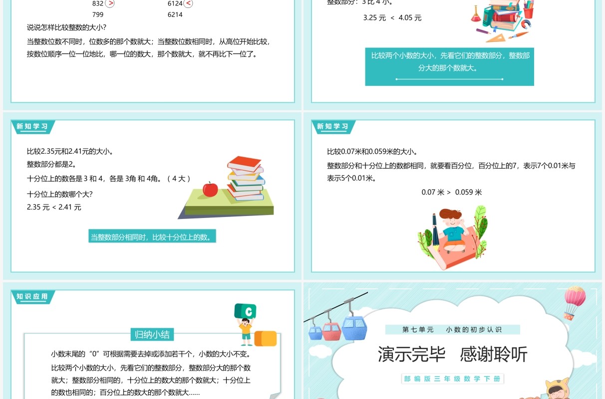 部编版三年级数学下册小数大小的比较课件PPT模板