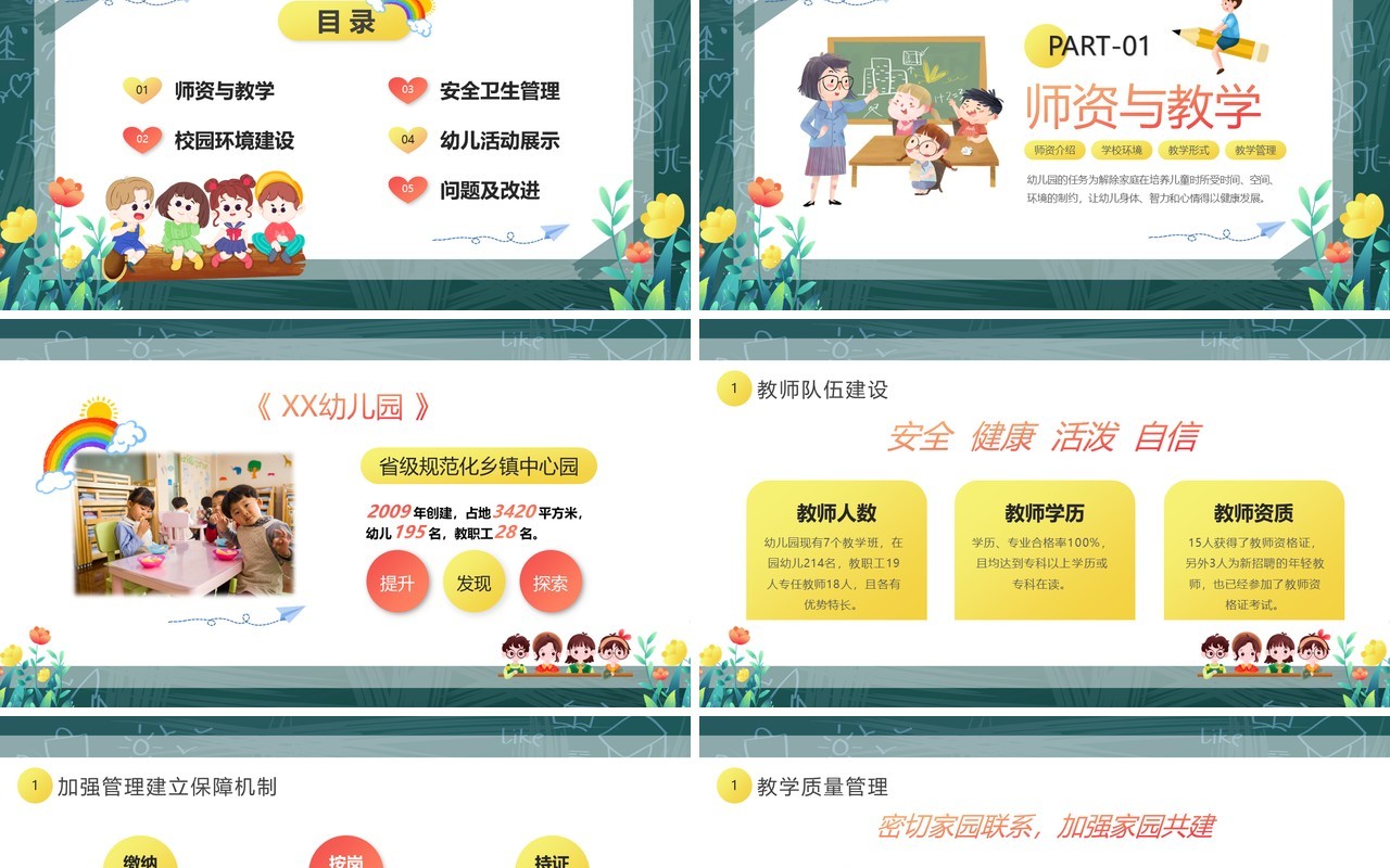 绿色卡通风幼儿园2023年工作汇报PPT模板