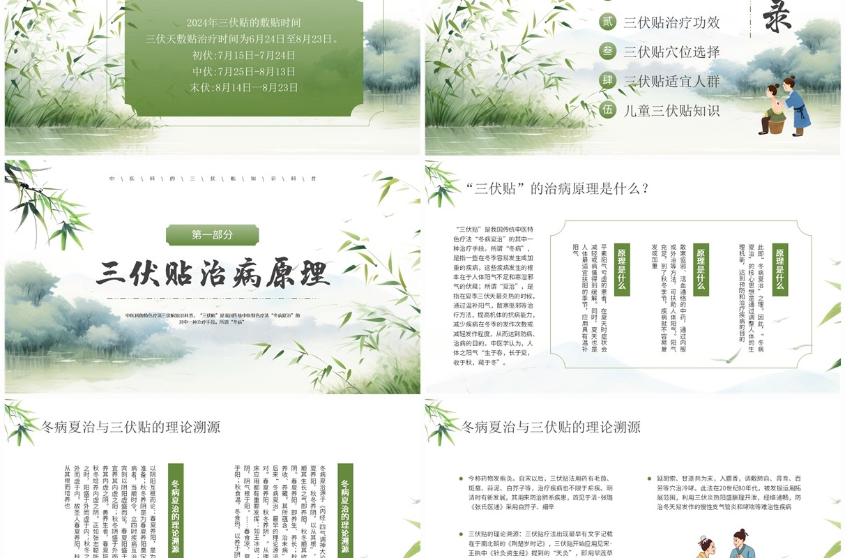 绿色中国风冬病夏治三伏贴PPT模板