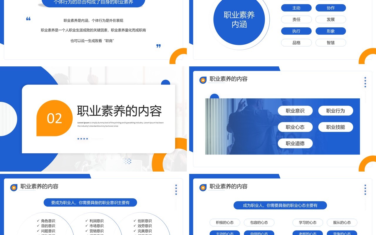 蓝色商务风员工职业素养培训PPT模板