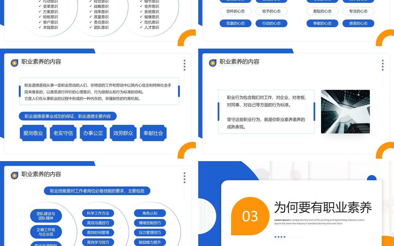 蓝色商务风员工职业素养培训PPT模板