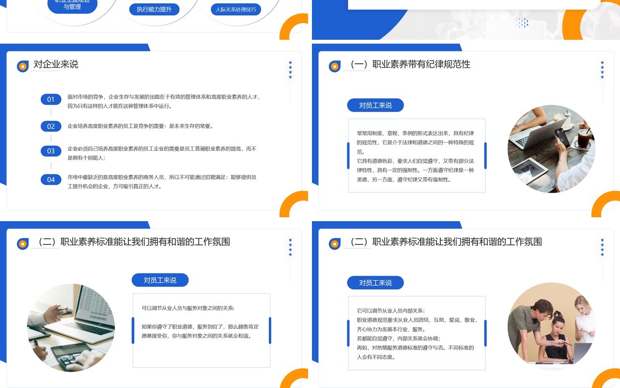 蓝色商务风员工职业素养培训PPT模板