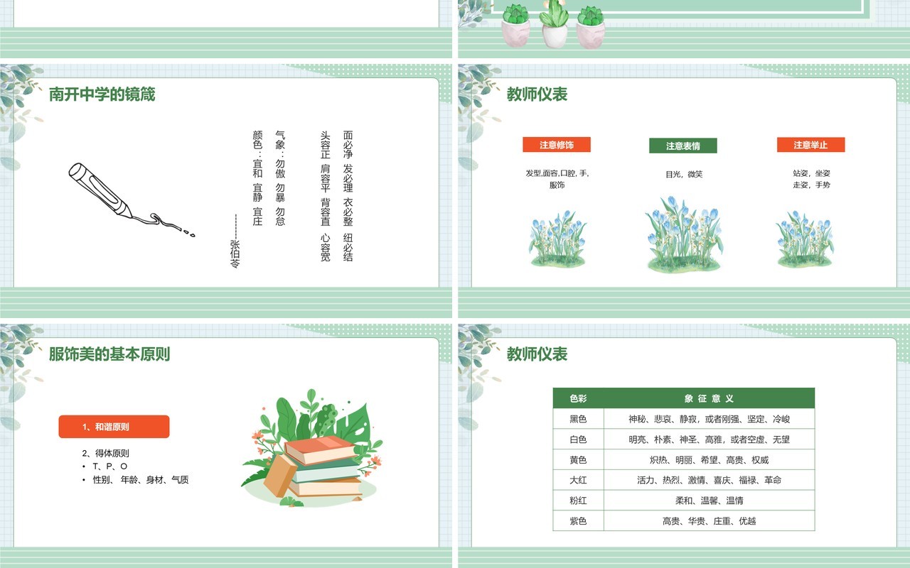 绿色清新卡通风课堂礼仪培训PPT模板