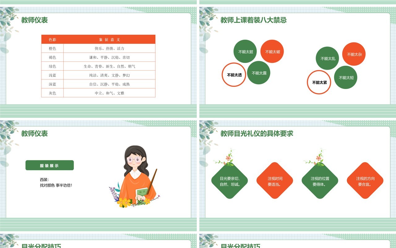 绿色清新卡通风课堂礼仪培训PPT模板