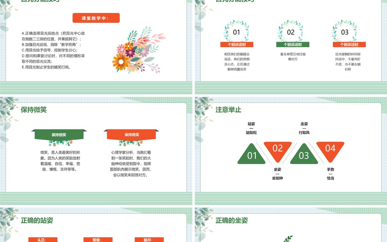 绿色清新卡通风课堂礼仪培训PPT模板