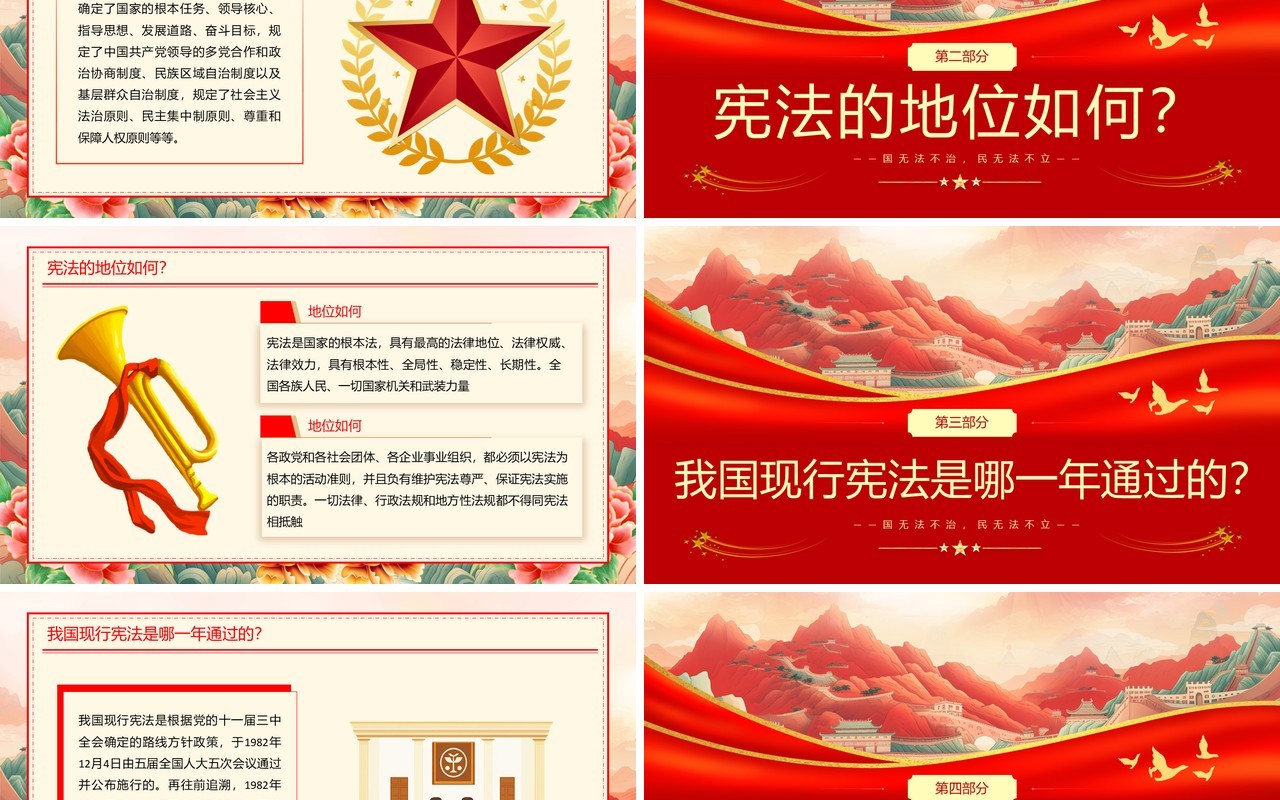 红色中国风宪法宣传周PPT模板
