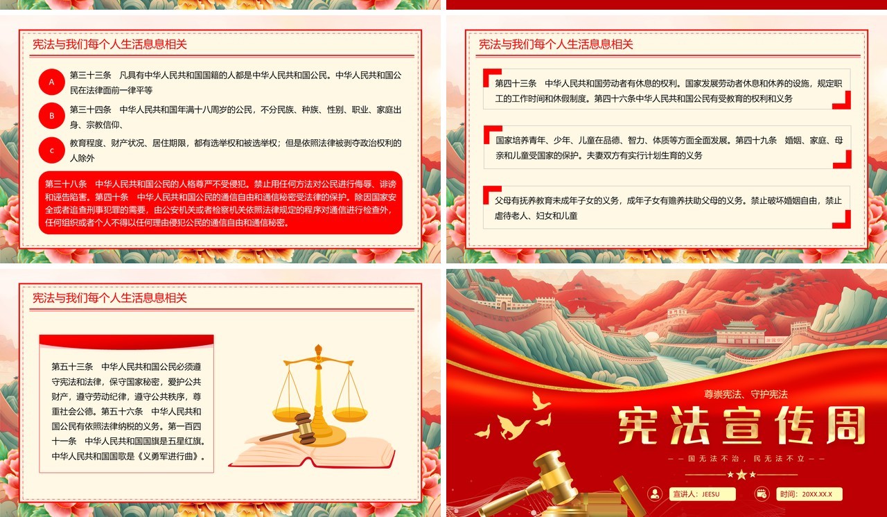 红色中国风宪法宣传周PPT模板