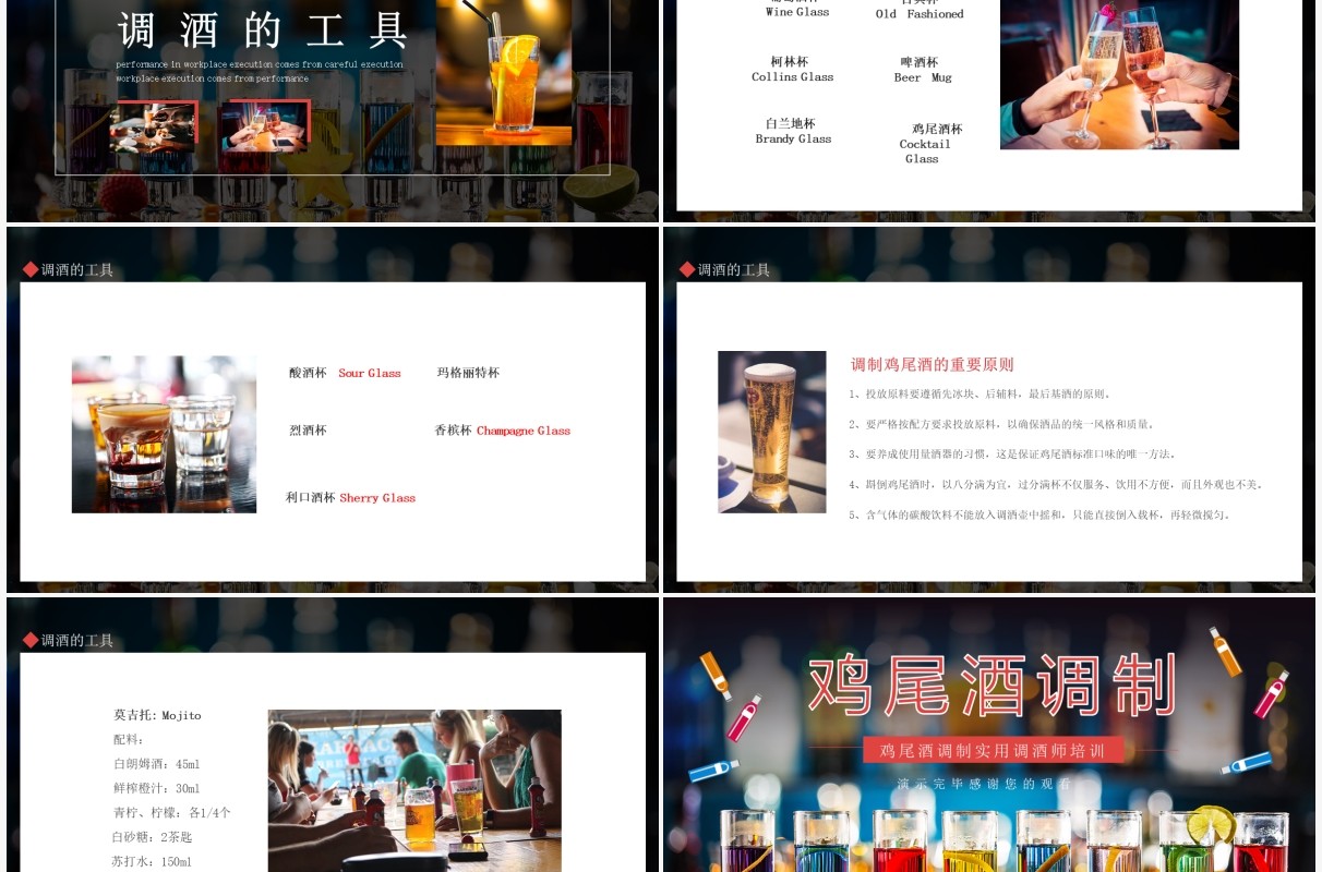 鸡尾酒调制实用调酒师培训动态PPT模板
