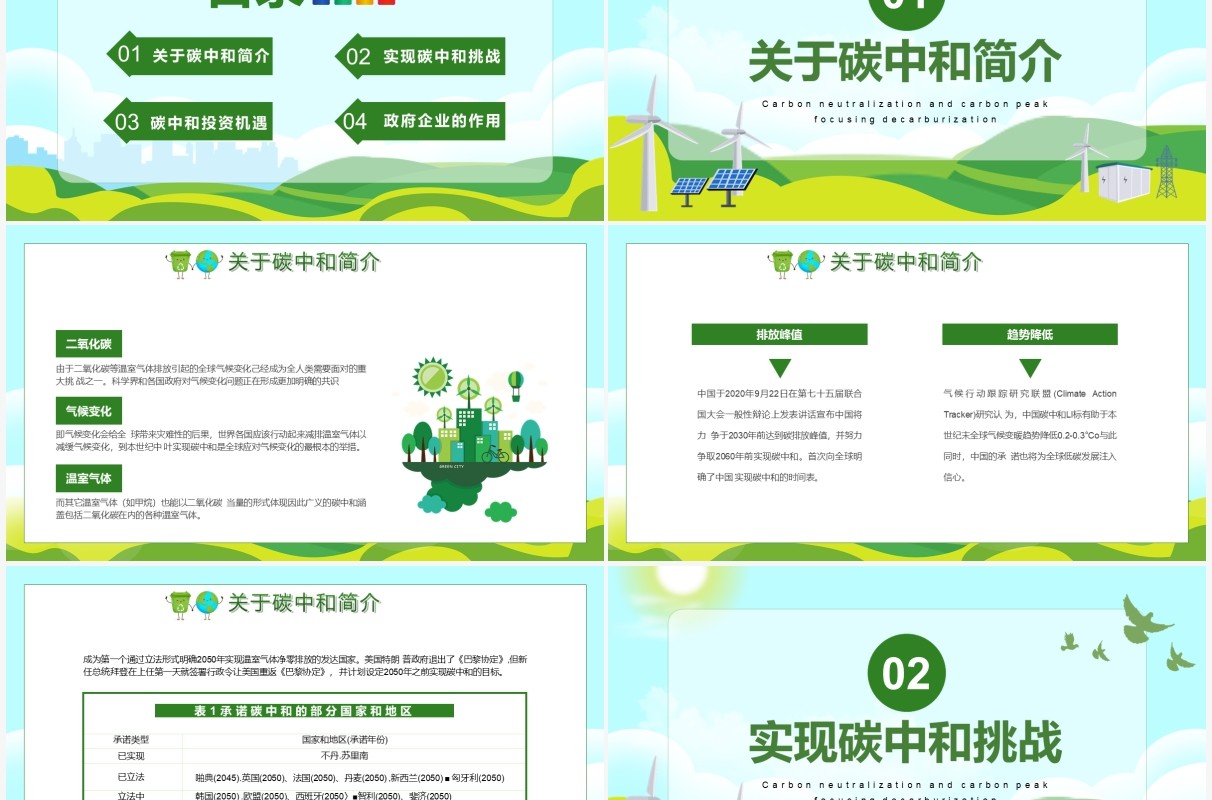 绿色卡通脱碳之路的机遇和挑战PPT模板