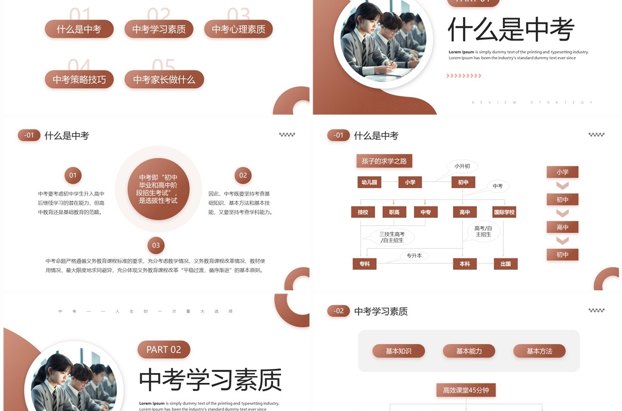棕色简约风中考复习策略家长会PPT模板