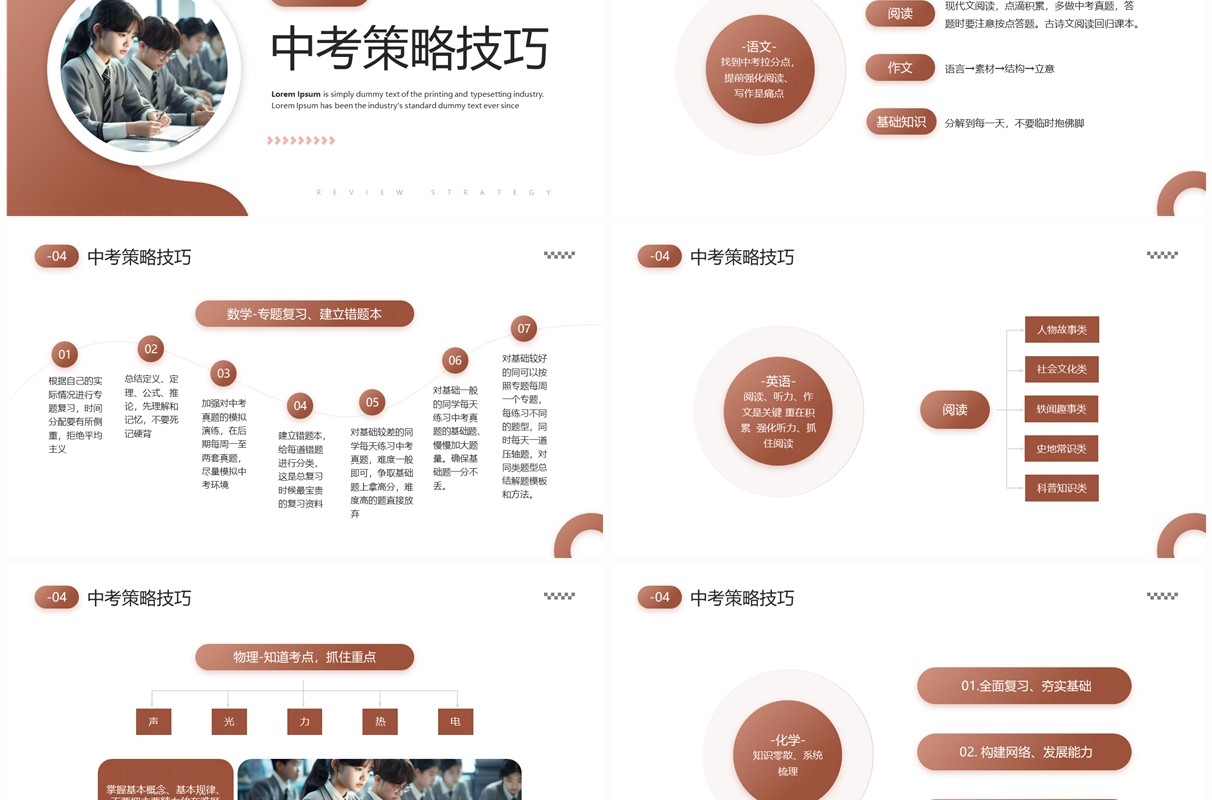 棕色简约风中考复习策略家长会PPT模板
