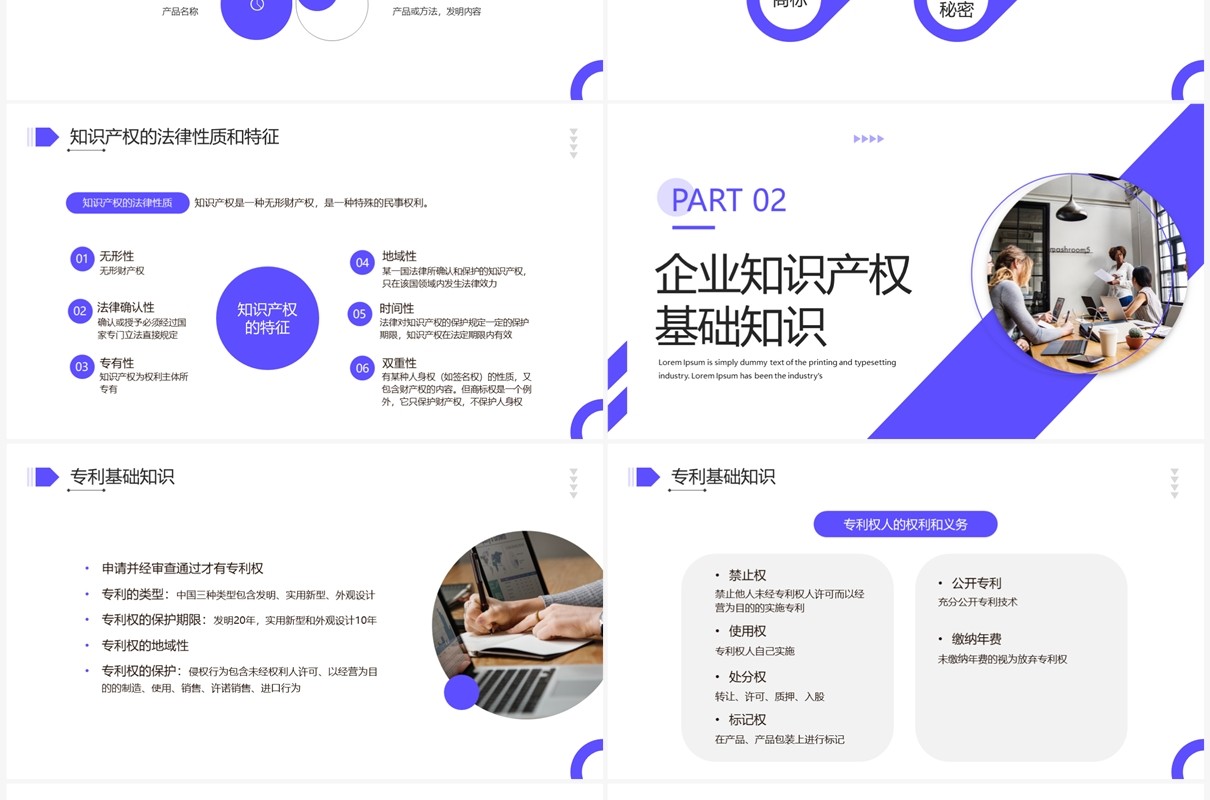 紫色商务风企业知识产权培训讲座PPT模板