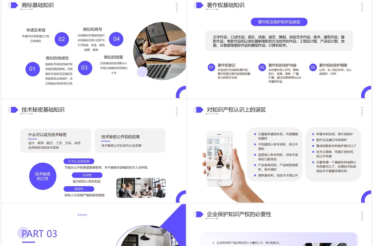 紫色商务风企业知识产权培训讲座PPT模板