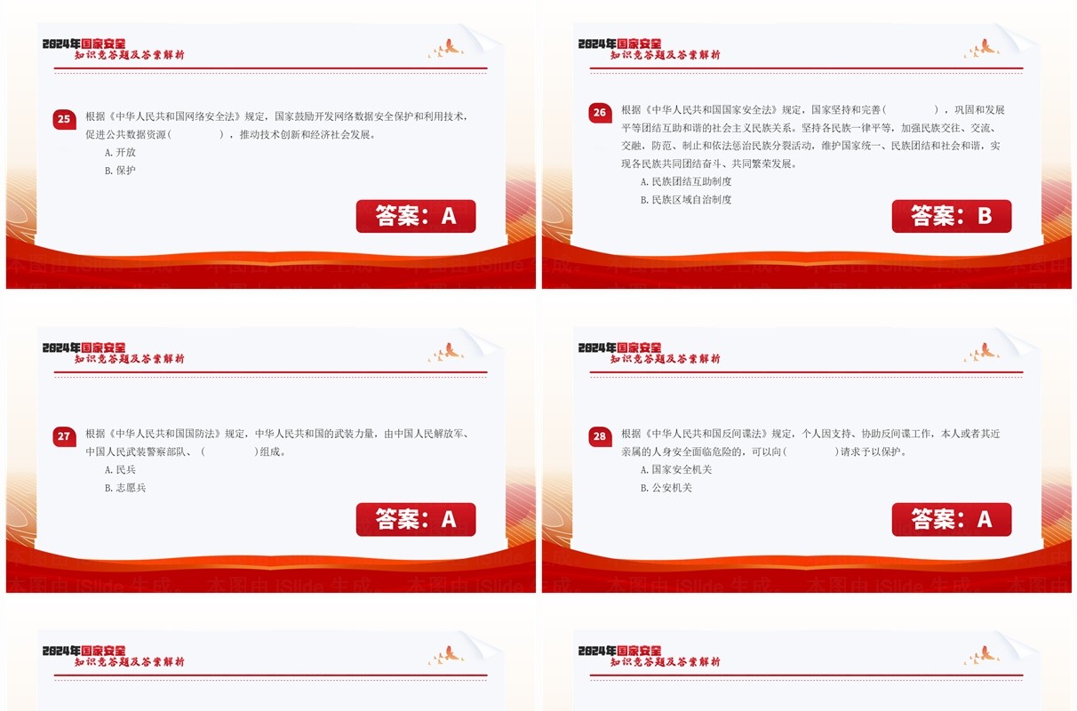 红色简约风国家安全知识竞答题PPT模板