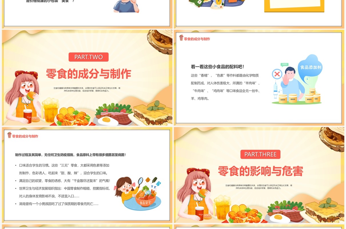 黄色卡通风拒绝零食健康成长PPT模板