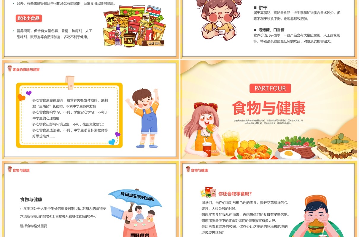 黄色卡通风拒绝零食健康成长PPT模板