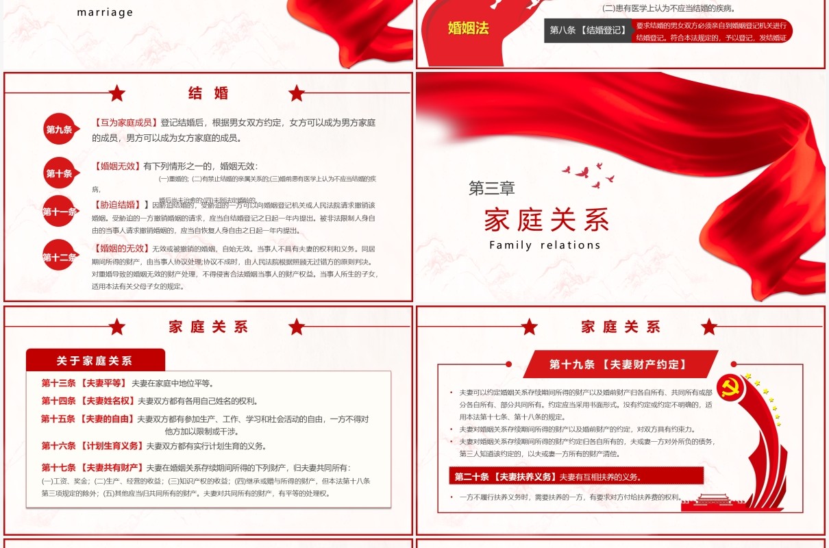 红色简约婚姻法法律条例普法宣传教育PPT模板