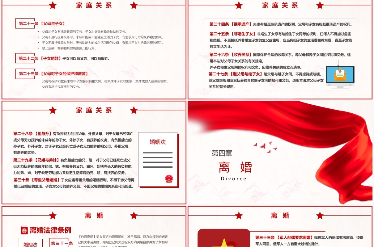 红色简约婚姻法法律条例普法宣传教育PPT模板