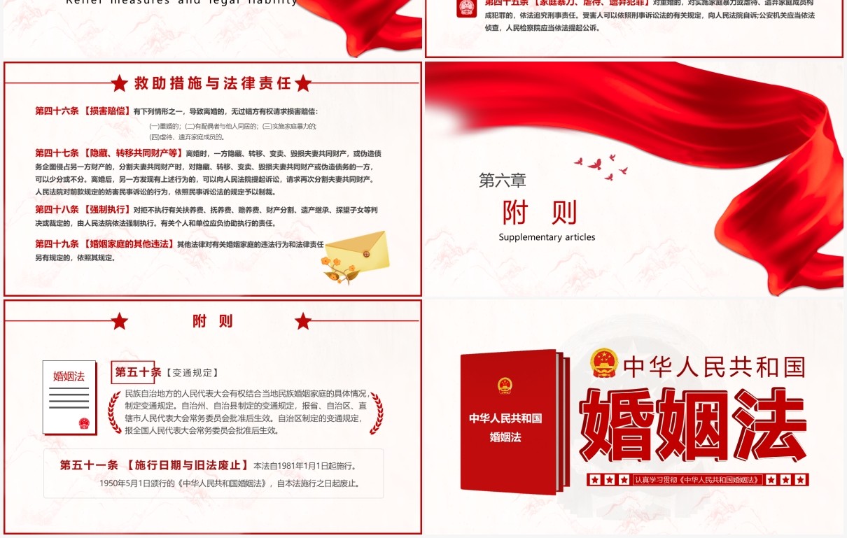 红色简约婚姻法法律条例普法宣传教育PPT模板